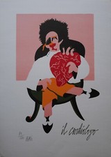 FABIO DE POLI litografia colori  "il Cardiologo"  70x50 firmata pubblicata 1994