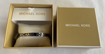 Michael Kors Women's Silver Tone BRASS Hinge Logo Bangle