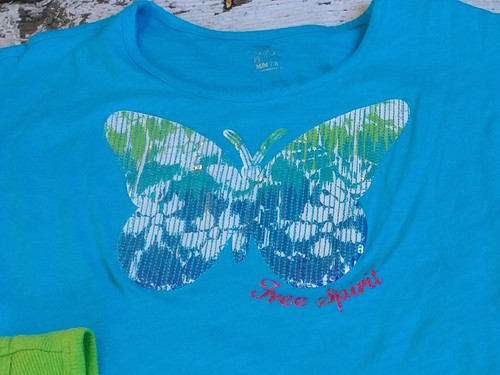 CHILDREN'S PLACE 8 Girls Blue Green Butterfly Top Tank and Denim Floral Capris - Picture 5 of 9
