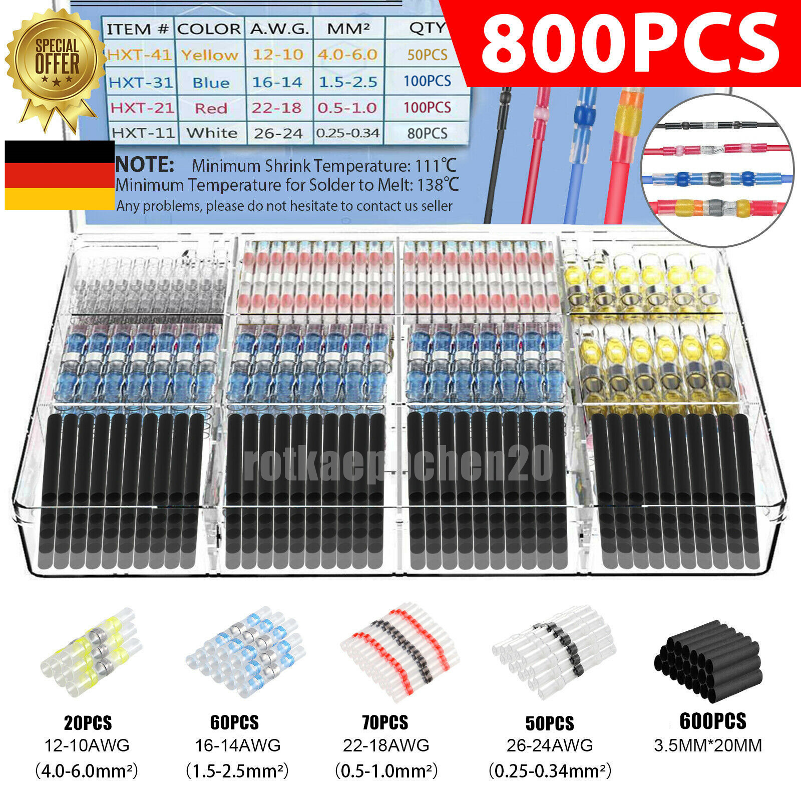 Lötverbinder Rot 3 Mm Für Kabel 0,5-1,5 Mm² | Schrumpfverbinder Mit Lötzinn, Wasserdicht | Menge Wählbar: 10, 25, 50, 75 Oder 100 Stück