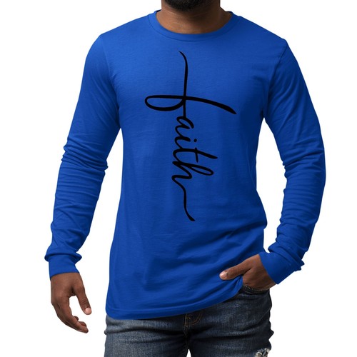 Mens Long Sleeve Graphic T-shirt Faith Script Cross Black Illustration - Picture 47 of 60