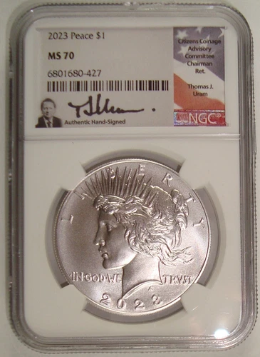 2023 Peace Silver Dollar $1 NGC MS70 Thomas Uram Signed