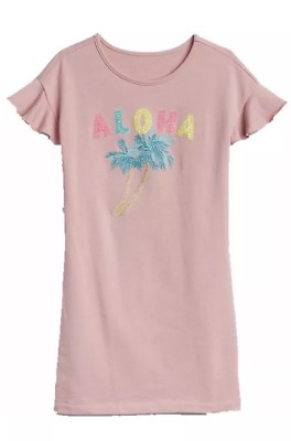 Robe rose aloha paillettes manches volantes Hawaii neuve avec