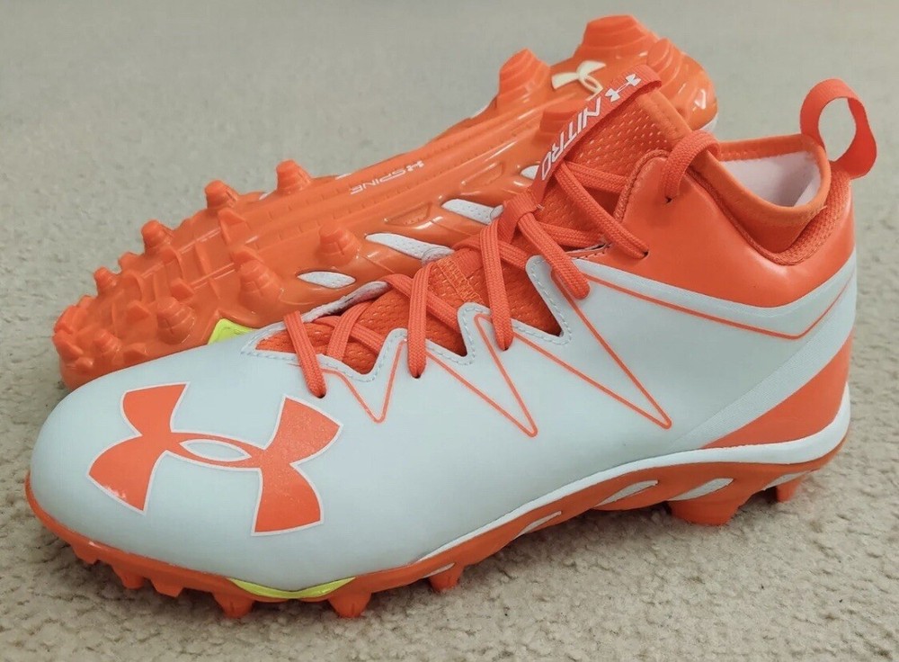 Under Armour Nitro Football Cleats Mid Orange White Men's Size 16 | 1287491-180