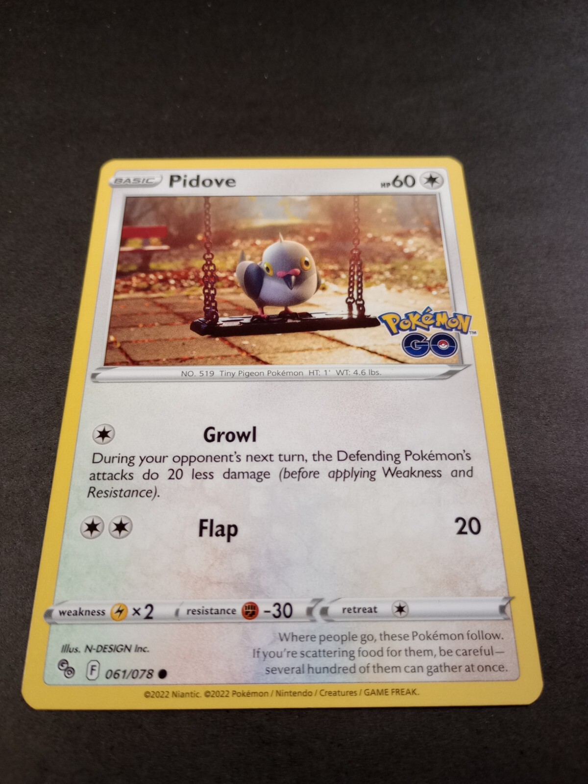 Pokemon Go Pidove Common Card 061/078 NM
