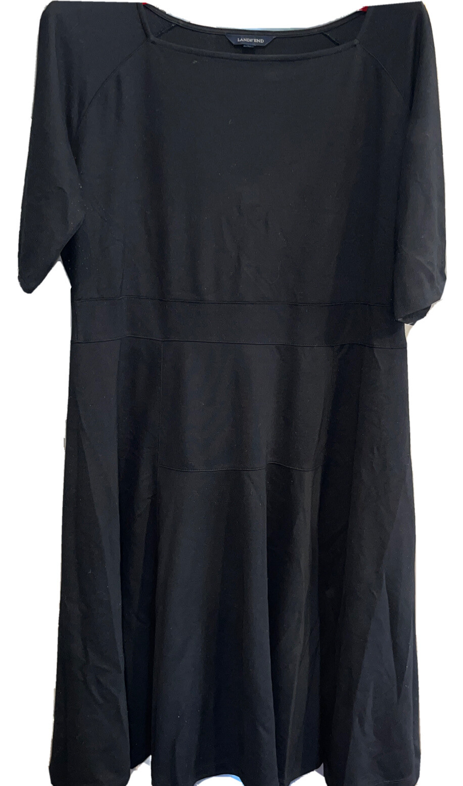 Lands' End 18 Black Dress Size 18 Short Sleeve Calf Length Flared