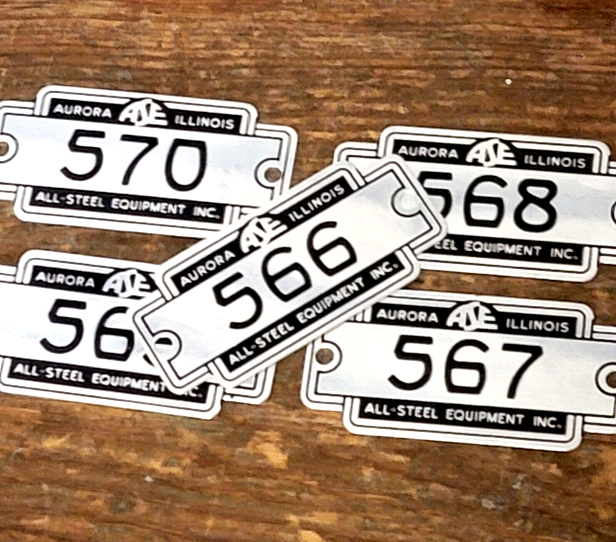Lot of 5 Vintage Metal Locker Tag Numbers Plates Aurora IL