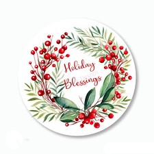 Holiday Blessings Wreath Christmas Stickers Holiday Favors Envelope Seals Labels