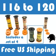 116 to 120 Film Spool Adapter Set/Kit (4pcs) For Antique Vintage Cameras Folding
