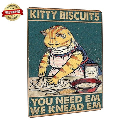 Vintage lustiges Küchen-Katzen-Blechschild - "Kitty Biscuits: We Knead 'Em, You Need 'Em - Bild 1 von 6