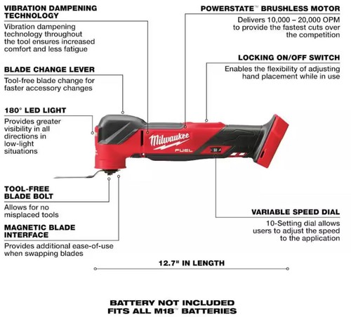 Milwaukee 2836-20 M18 FUEL Brushless Lithium-Ion Cordless Oscillating Multi-T... - Picture 2 of 2