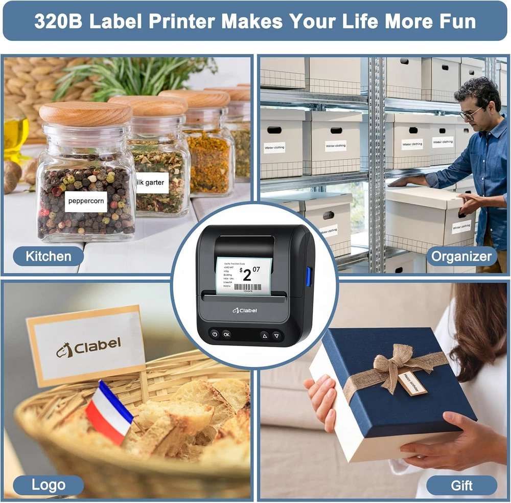 Bluetooth Barcode Label Maker 320B Thermal Printer for iOS Android Devices