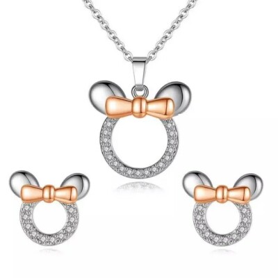 Kinder Schmuckset 925 Silber Pl. Halskette + Ohrringe Mickey Mouse Set Halskette