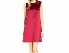 Tahari By ASL Womens Dress Deep Red Size 2 Shift Bow Detail Satin $134 Cranberry