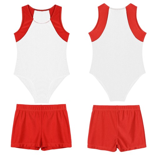 Kid Girls Boys Athletic Tank Top with Shorts Gymnastics Leotards Workout Outfits - Picture 3 of 44