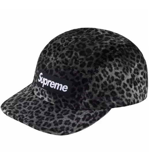 Casquette de camp velours léopard suprême (SS24) noire authentique neuve logo boîte à la main