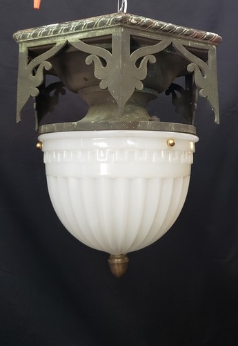 Restored Gothic Flush Mount Ceiling Light w/ Ornate Bronze Trim GS00475 - Picture 11 of 14