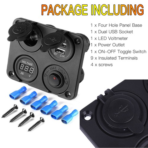 12V Switch Panel Car Cigarette Lighter Socket + Dual USB Port Charger +Voltmeter - Picture 7 of 12