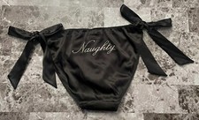 NWT VICTORIA'S SECRET TEASE S BLACK SATIN SMOOTH NAUGHTY SIDE TIE CHEEKY PANTIES