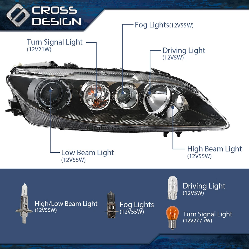 Par de faros halógenos laterales izquierdo y derecho aptos para Mazda 6 2006-2008 Foto 4 de 4