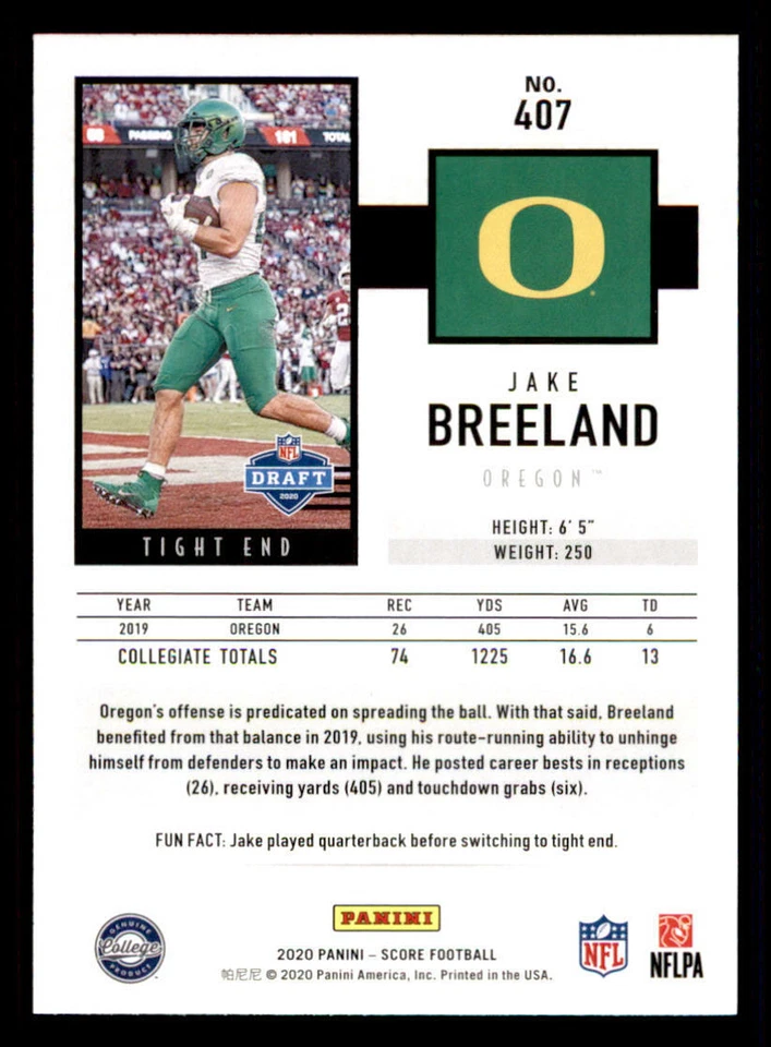 2020 Score #407 Jake Breeland RC - Image 2 of 2