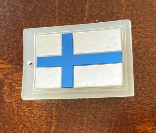 Vintage FINLAND Flag Fridge Magnet Finnish Blue White Rubber w/ Hole for Hanging - Picture 2 of 8