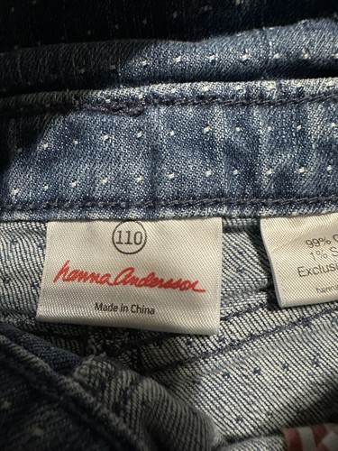 Hanna Andersson Denim Short Overalls Size 5 110 Floral Embroidered Bibs Blue - Picture 3 of 6