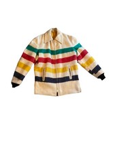 Vintage Wool Blanket Jacket Hudson Bay Style Misty Isle Canada Medium