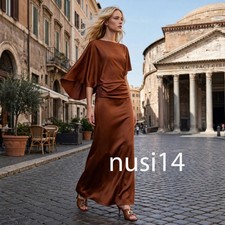 ZARA NEW WOMAN SATIN LONG DRESS ZW COLLECTION DARK PINK XS-XL 3920/155/664