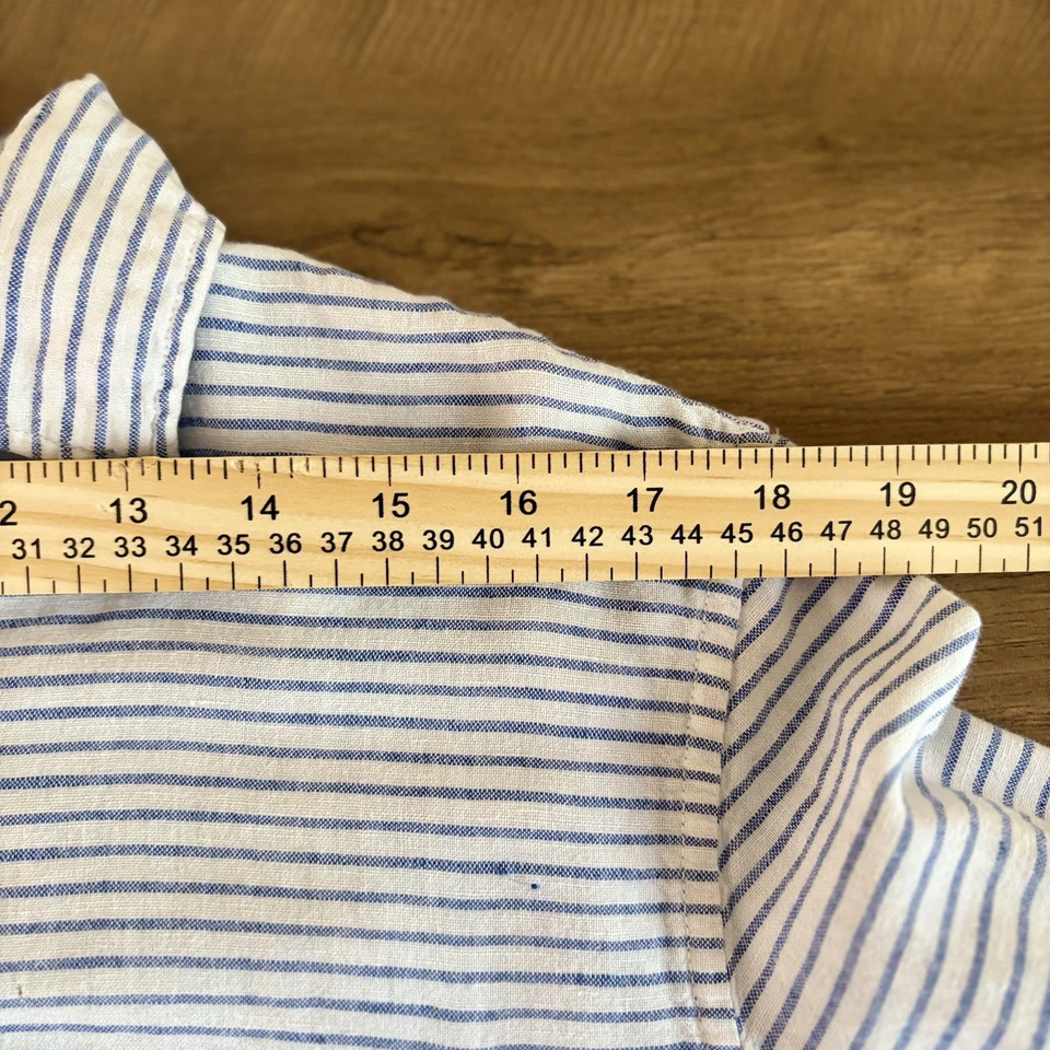 Gap платье рубашка мужская средний белый синий в полоску льняной хлопковой смеси на пуговицах - Изображение 4 из 4