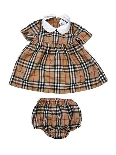 Burberry Baby Cotton Check Dress & Bloomers White Peter Pan Collar 12-18 Months