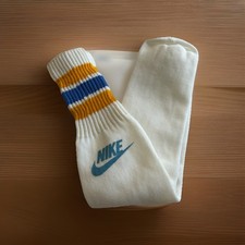 VTG Mens Nike Spell Out Crew Socks Cotton Blend 10-13 White Blue Yellow