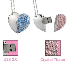32GB 64GB Heart Shape USB Flash Drive Necklace Memory Stick Birthday Gift Drive