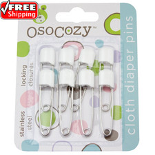 Diaper Pins - White - Sturdy, Stainless Steel Diaper Pins with Safe Locking Cl