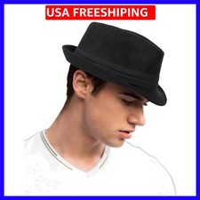 Mens 1920s-Fedora Hat Gangster-Hat Black Short Brim Trilby Cap for Men Women ...