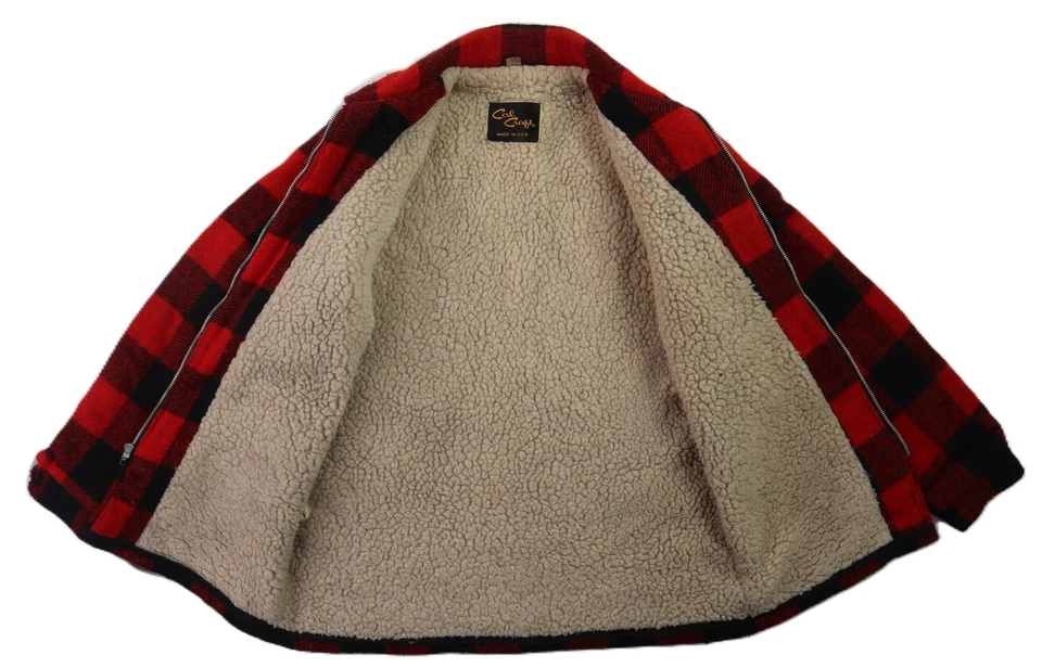 De Colección Cal Craft EE. UU. Para hombres 44 M Rojo Lana a Cuadros Crucero Sherpa Forrado Chaqueta Camisa Foto 3 de 4