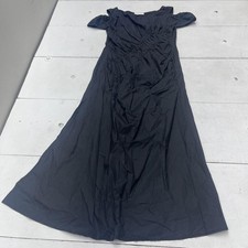 Genny Dress Womens 10 Black Made In Italy Ruched Maxi Flutter Sleeve Cotton