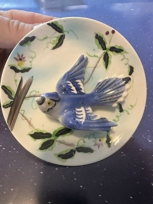 Norcrest Fine China Blue Jay Collector Plate Japan P33 Bird Leaves Round