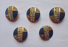 gruppo 5 BOTTONE GIOIELLO * DE LIGUORO * smalto BLU AVION e strass su rodio oro