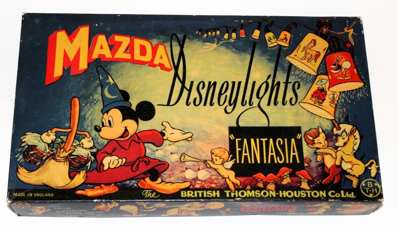 1940 "MAZDA DISNEYLIGHTS FANTASIA" BOXED CHRISTMAS LIGHT SET-MADE IN ENGLAND