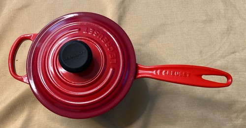 Le Creuset Enameled Cast-Iron 1.25 Qt Iron Saucepan with Lid Red #16 France