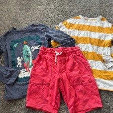 3 Piece Boys Size 8  8 - 10 LOT of Long Sleeve Shirts  Pair of Pull On Shorts