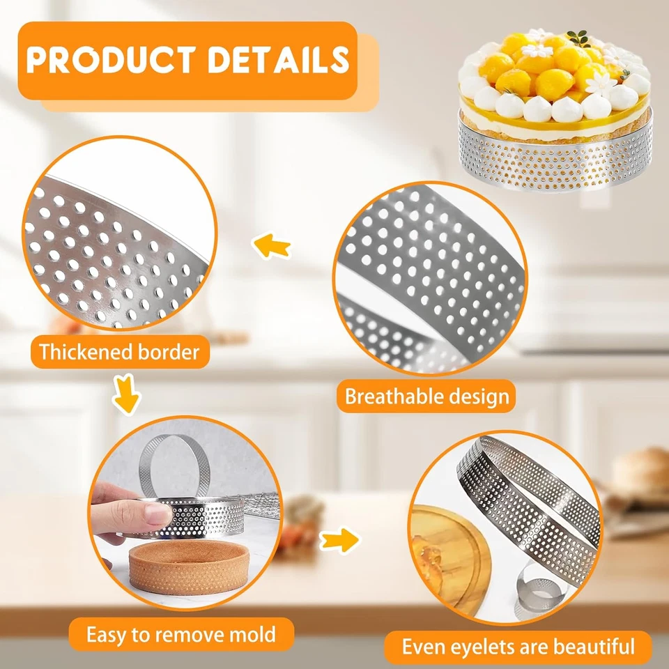 6 Pezzi 8 Cm Anello Microforato Crostata, Stampo Crostata Microforato in Acciaio - Immagine 3 di 4