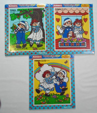 Lot of 3 New Sealed 1987 Playskool Raggedy Ann  Andy Woodboard Puzzles