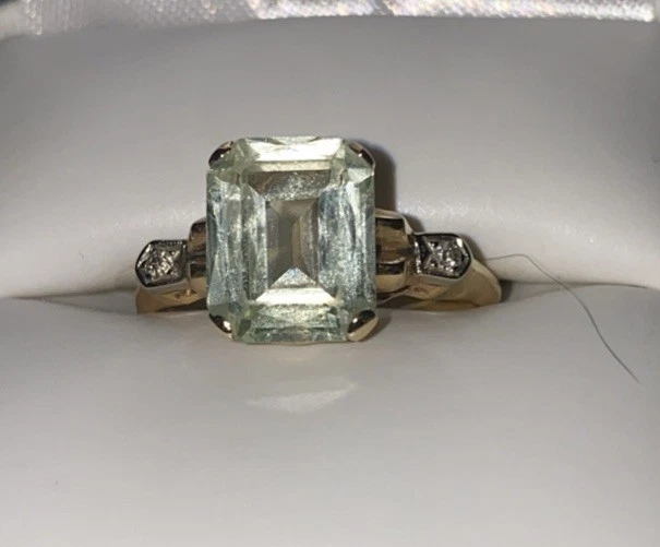 LUMINOUS Vintage 14k Gold Art Deco 3.69 Ct Lime Green Spinel+Diamond Ring~Sz 6 - Image 3 of 4