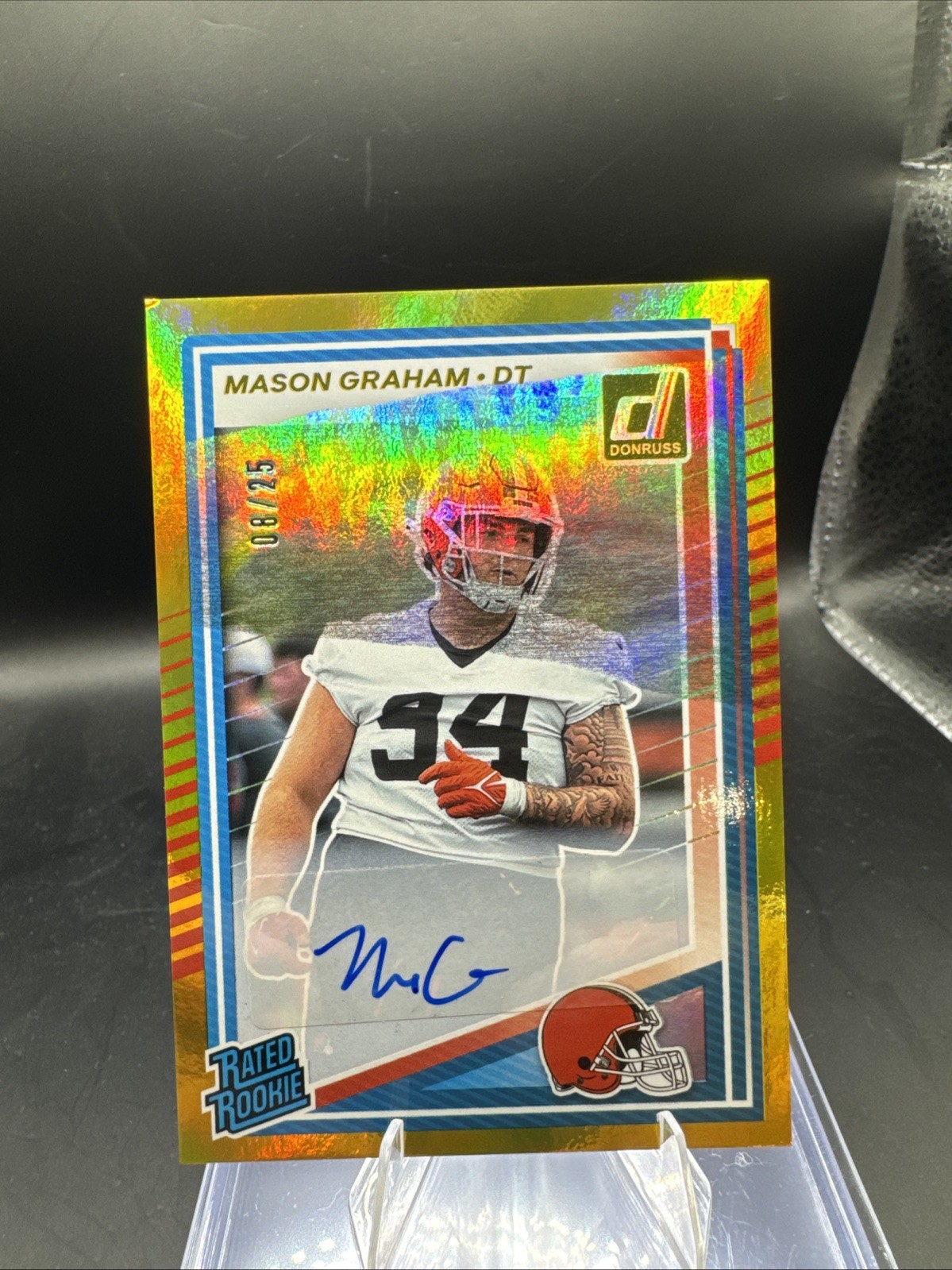 Mason Graham 2025 Panini Donruss Rated Rookie Gold Auto /25 Cleveland Browns