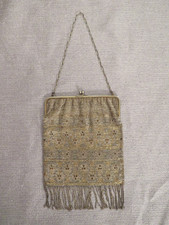 1920's French Art Deco Beaded Mesh Evening Purse With Fringe