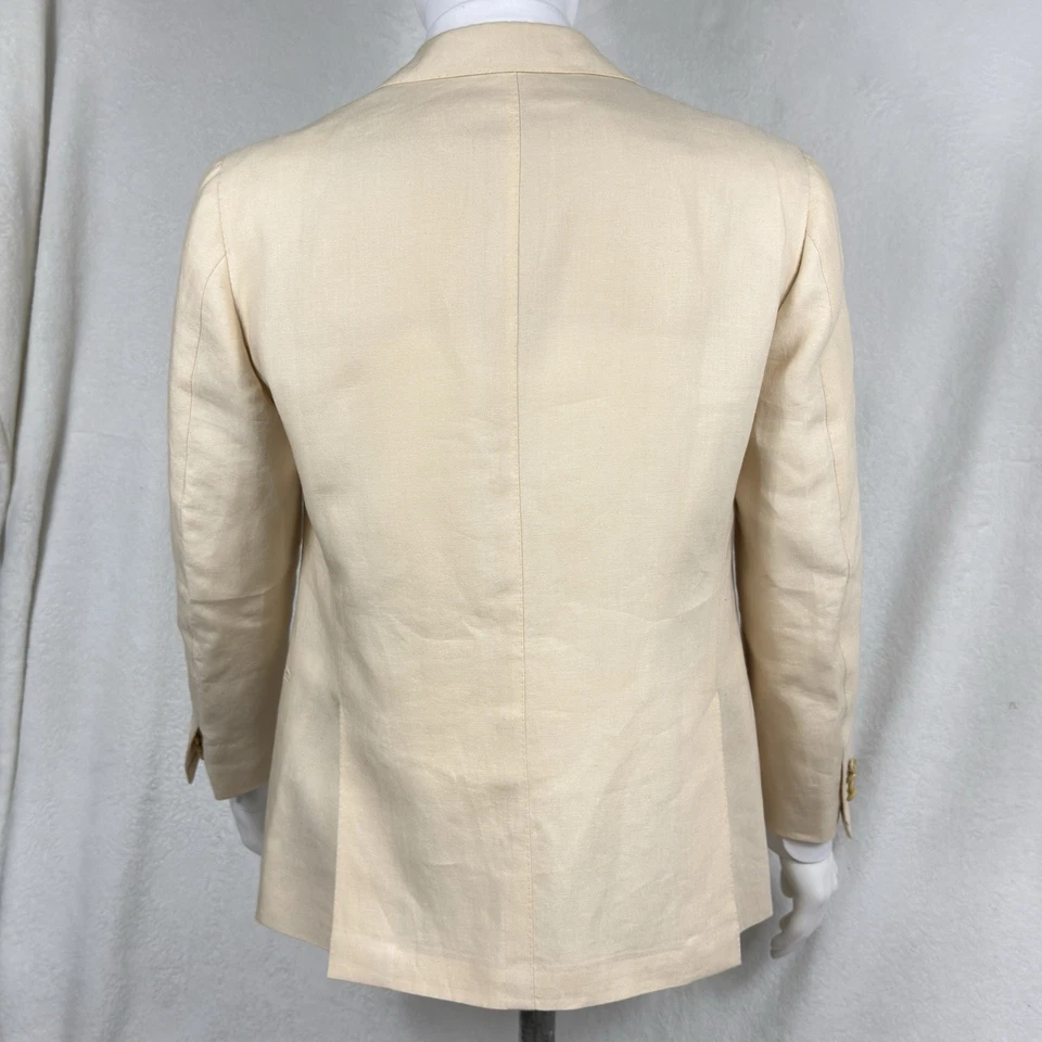 Abrigo deportivo Cesare Attolini beige 100 % lino talla 53 IT 43US puños de trabajo nuevo sin etiquetas Foto 4 de 4