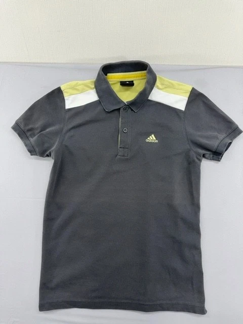 Adidas Men's Grey Striped Cotton Polo Shirt Short Sleeve Size S