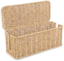 Rattan Cable Organizer Box 2 Open Slots Desk Cords Holder Natural